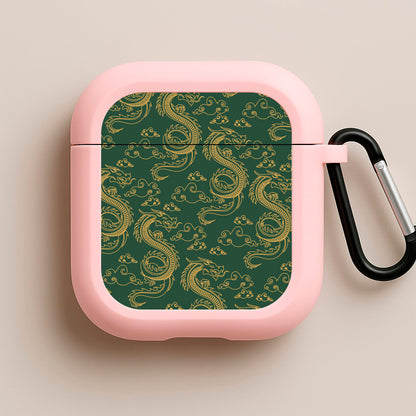 Green And Gold Dragon Pattern Pink AirPods Case