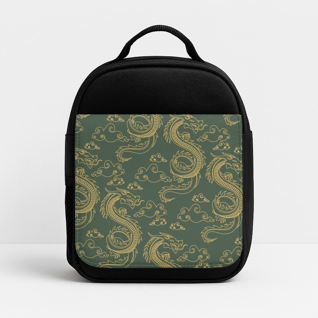 Green And Gold Dragon Pattern Lunchbox