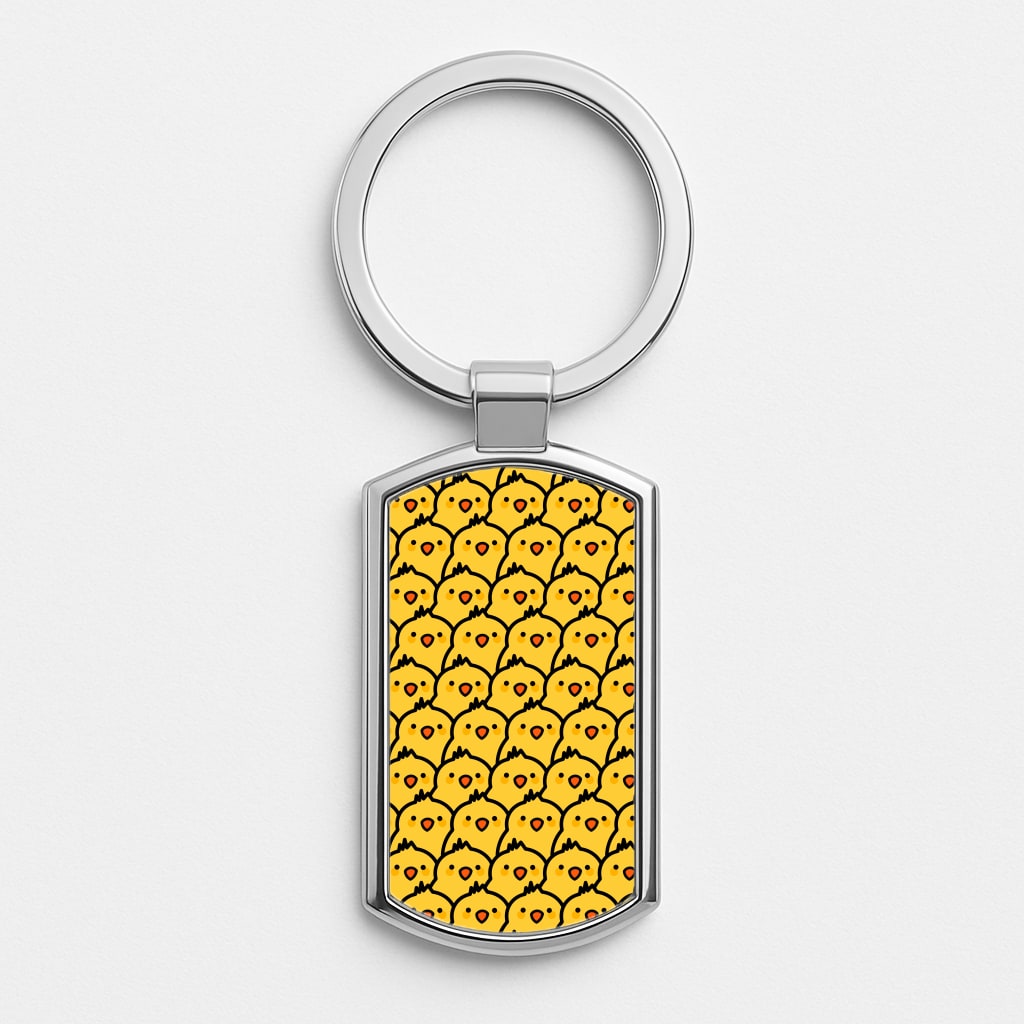 Chick Pattern Silver Keyring