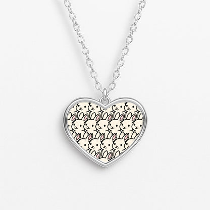 Bunny Rabbit Pattern Heart Necklace