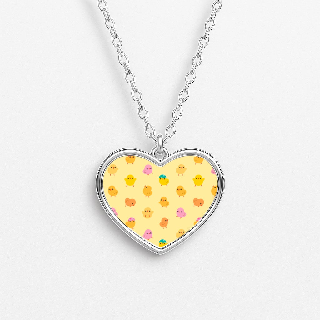 Cute Chick Pattern Heart Necklace