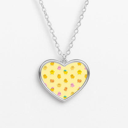 Cute Chick Pattern Heart Necklace