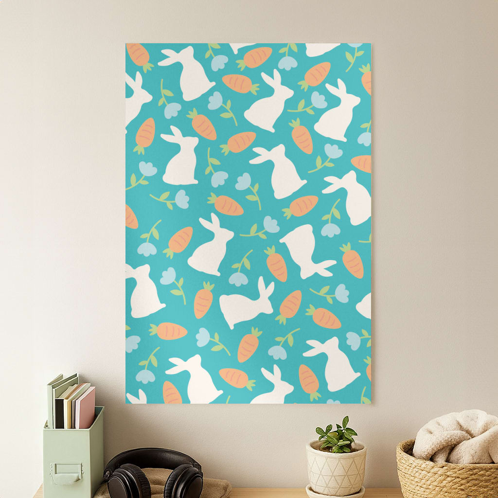 Bunnies And Carrots - Easter Patterns Poster