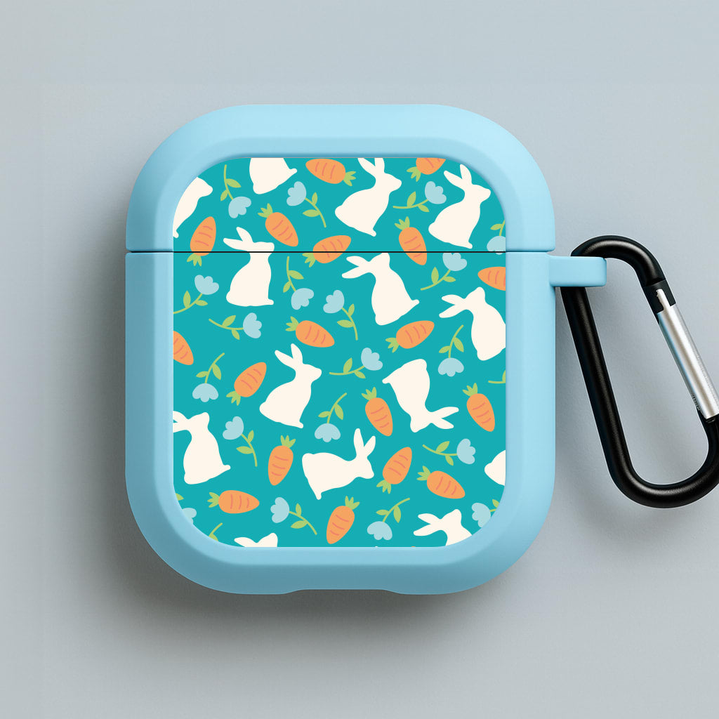 Bunnies And Carrots - Easter Patterns Blue AirPods Case