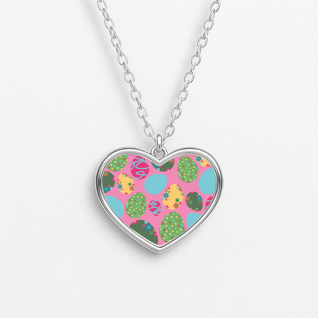 Pink Easter Eggs - Easter Patterns Heart Necklace