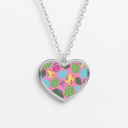 Pink Easter Eggs - Easter Patterns Heart Necklace