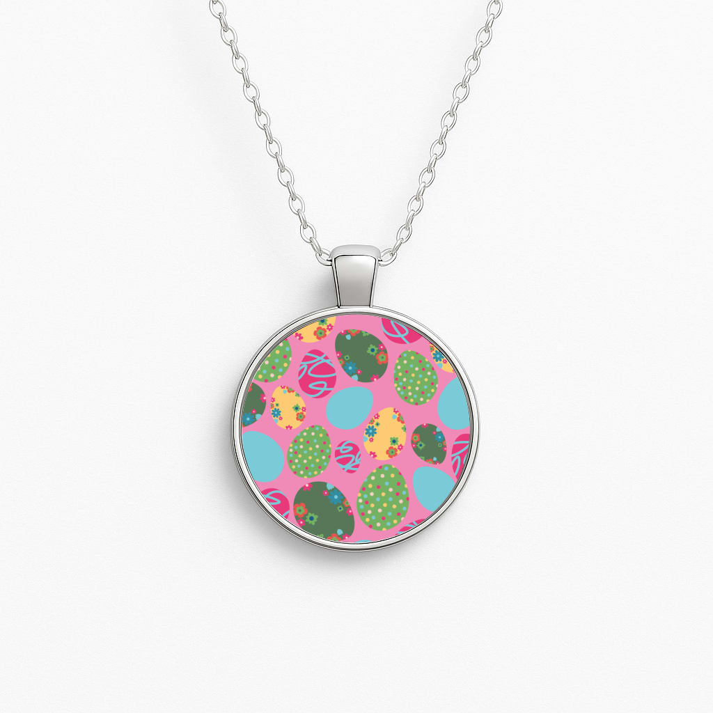 Pink Easter Eggs - Easter Patterns Circle Necklace