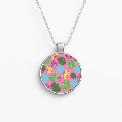Pink Easter Eggs - Easter Patterns Circle Necklace