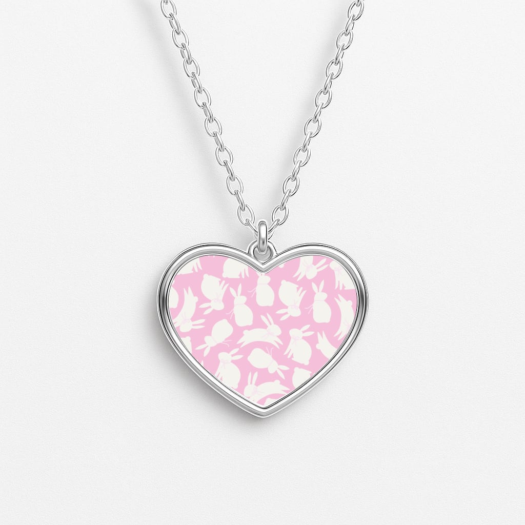 Bunnies And Bows - Easter Patterns Heart Necklace