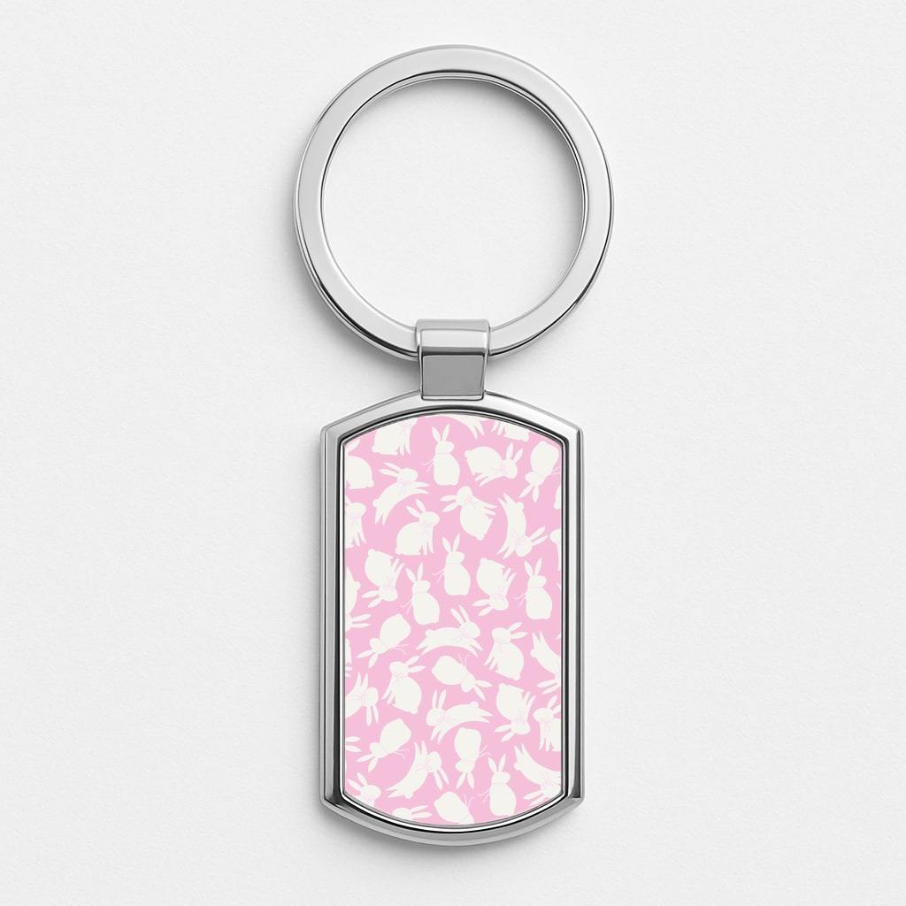 Bunnies And Bows - Easter Patterns Silver Keyring