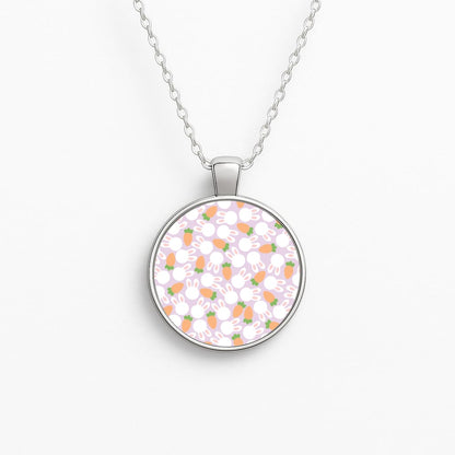 Rabbits And Carrots - Easter Patterns Circle Necklace