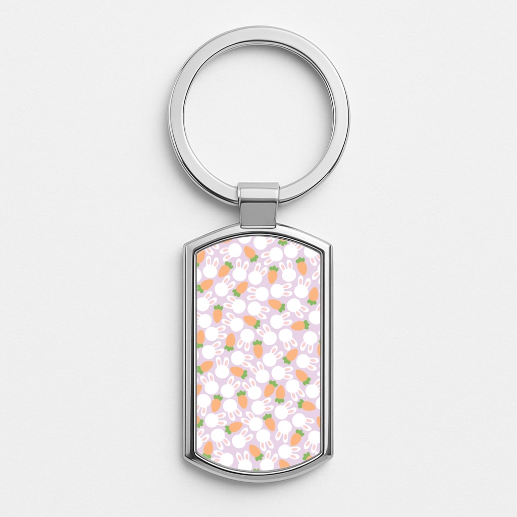 Rabbits And Carrots - Easter Patterns Silver Keyring
