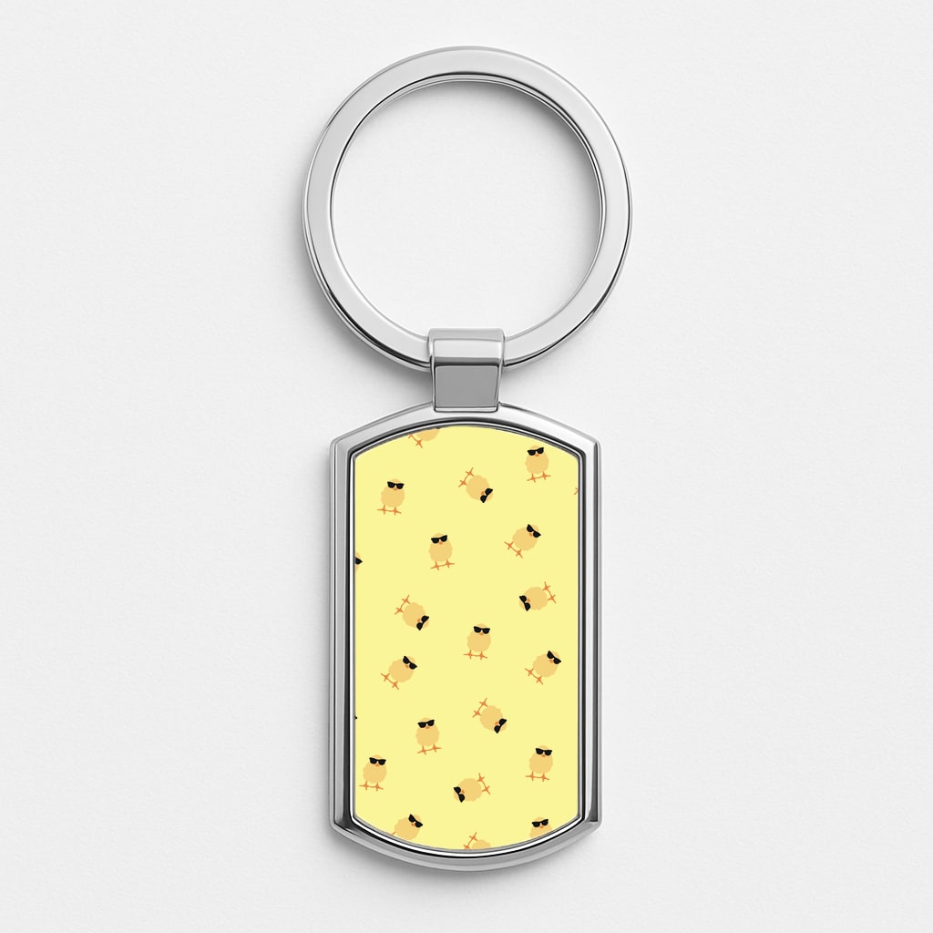 Chicks With Sunglasses Pattern Silver Keyring