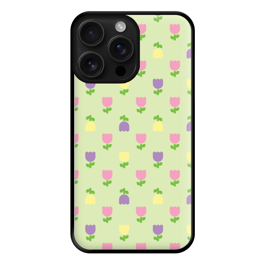 Pastel Tulips Pattern Phone Case for iPhone 16 Pro Max