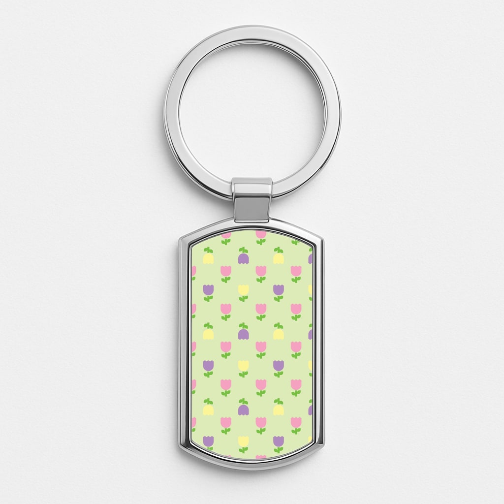 Pastel Tulips Pattern Silver Keyring