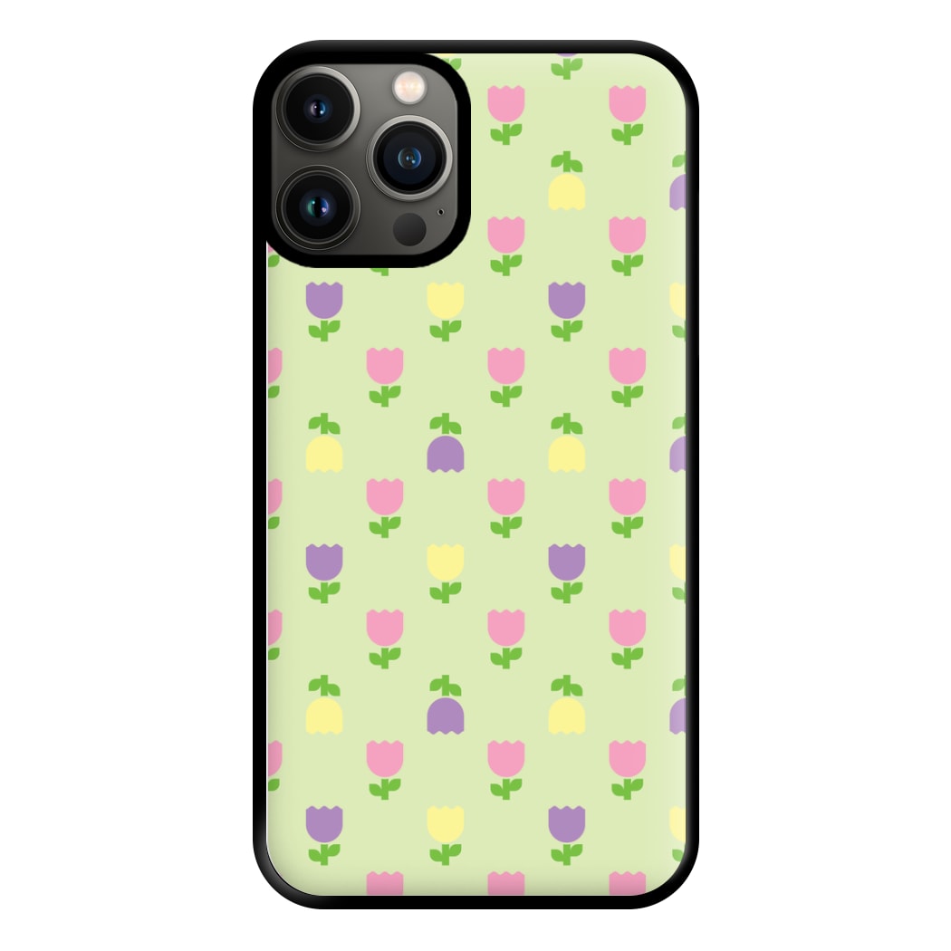 Pastel Tulips Pattern Phone Case for iPhone 13 Pro Max