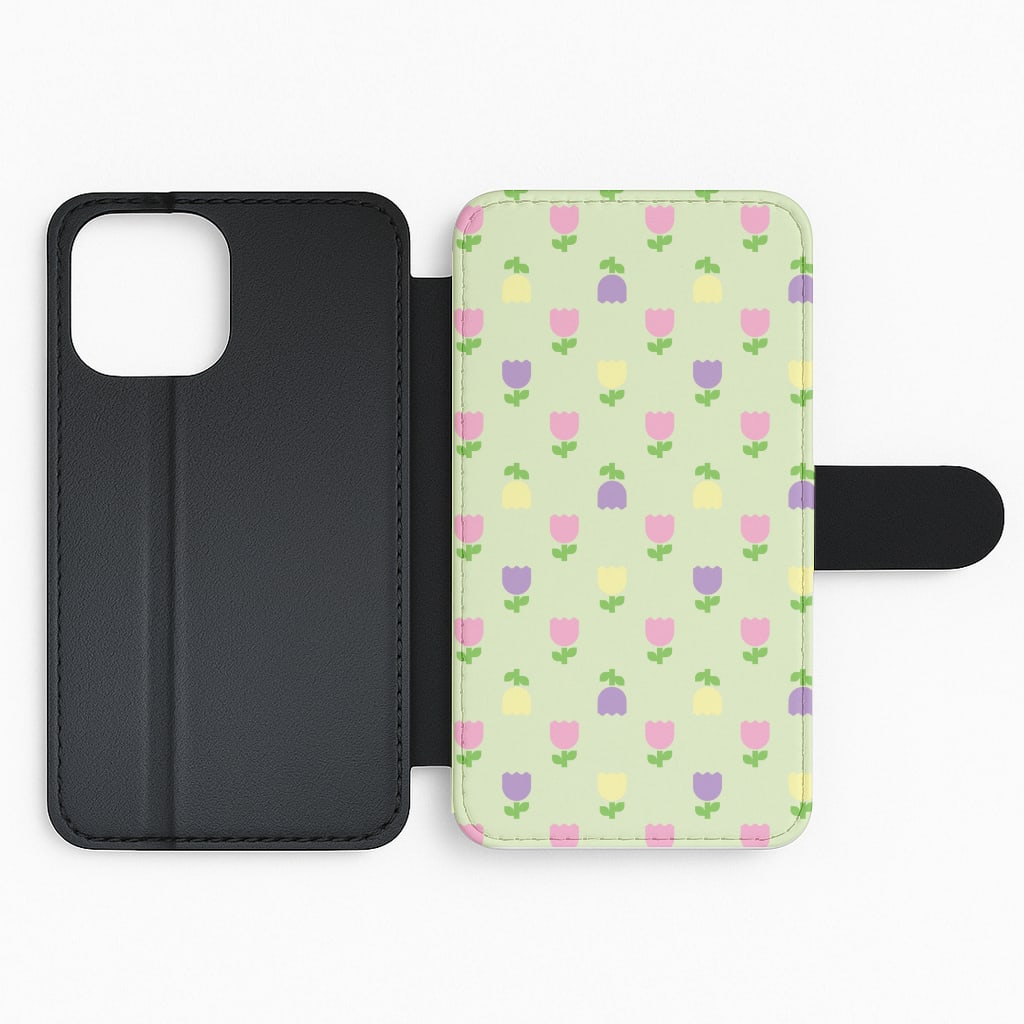 Pastel Tulips Pattern Flip Phone Case