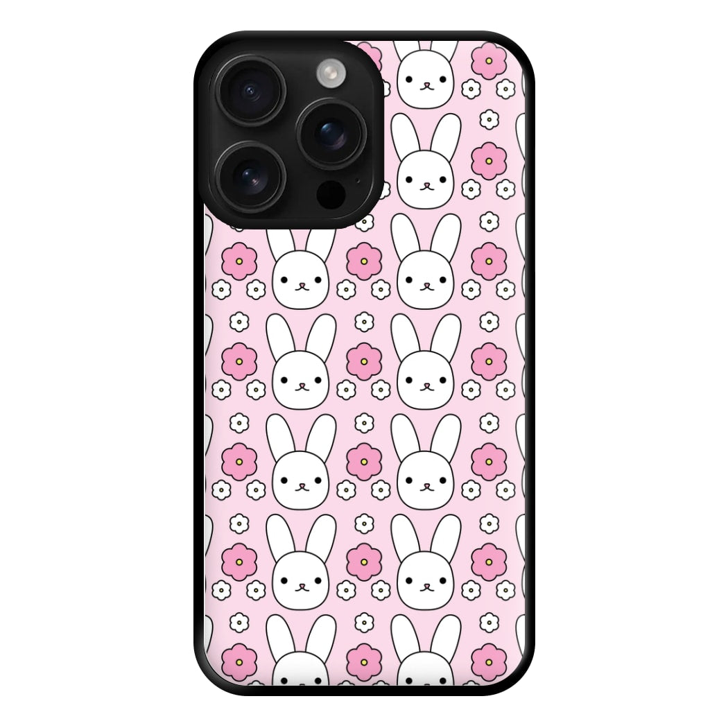 Bunnies And Flowers Pattern Phone Case for iPhone 16 Pro Max