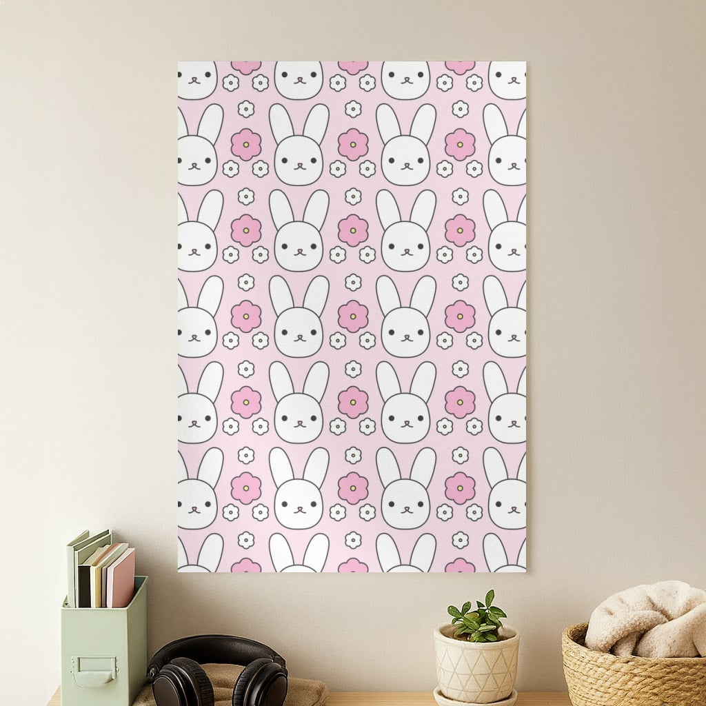 Bunnies And Flowers Pattern Poster