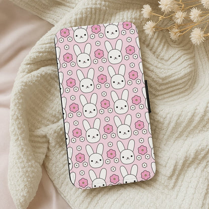 Bunnies And Flowers Pattern Wallet Phone Case