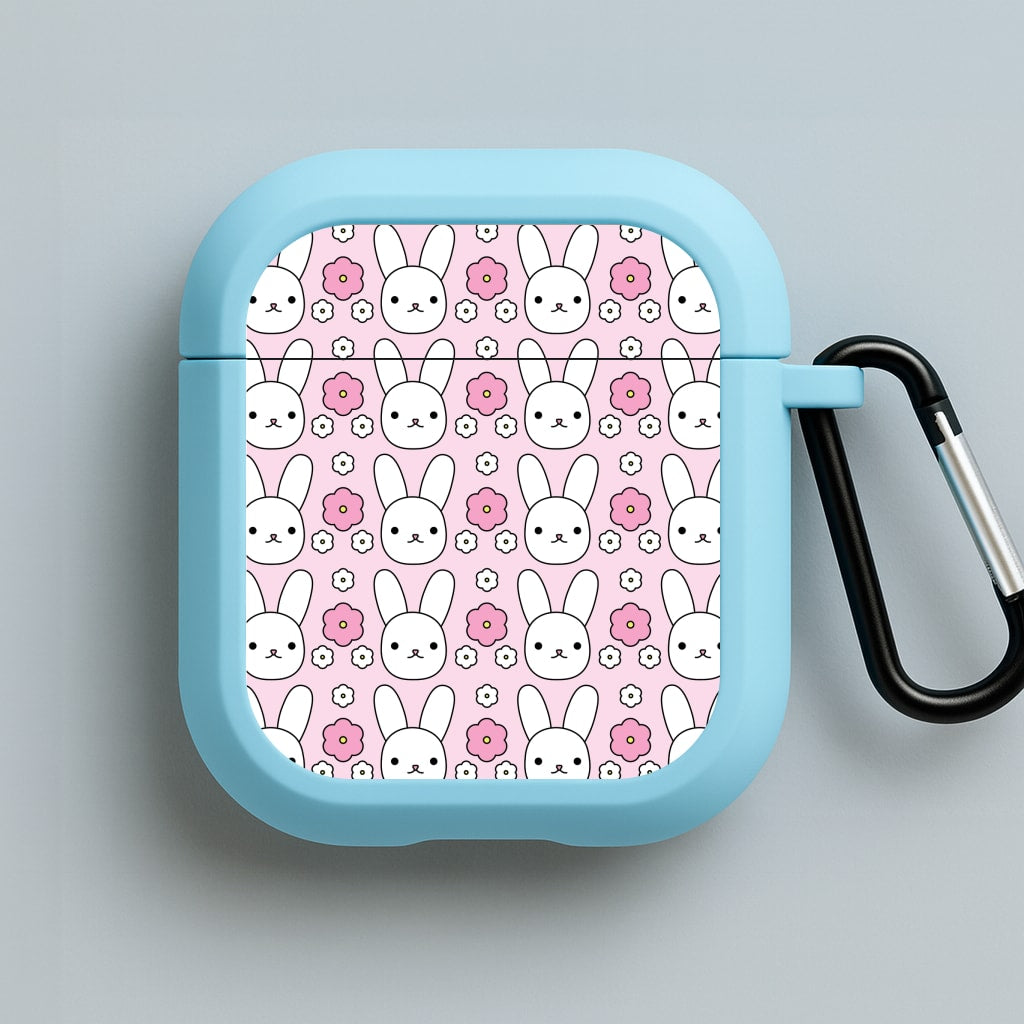 Bunnies And Flowers Pattern Blue AirPods Case