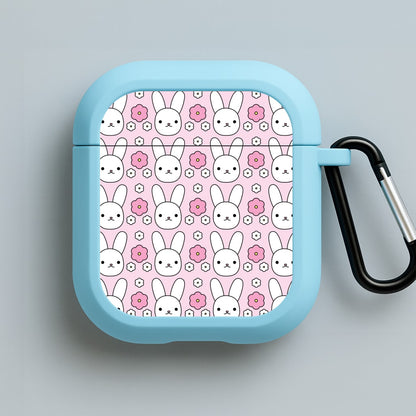 Bunnies And Flowers Pattern Blue AirPods Case