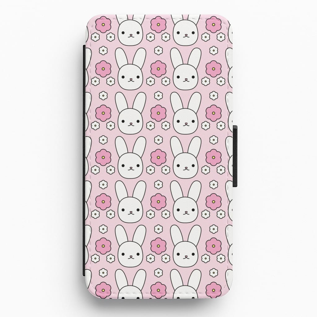 Bunnies And Flowers Pattern Flip / Wallet Phone Case