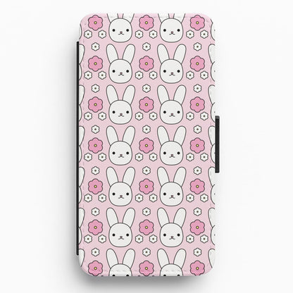 Bunnies And Flowers Pattern Flip / Wallet Phone Case