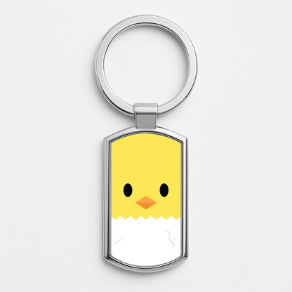 Yellow Chick Silver Keyring