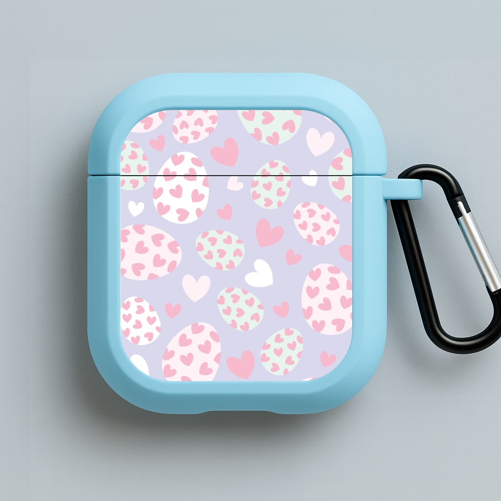 Heart Easter Eggs Pattern Blue AirPods Case