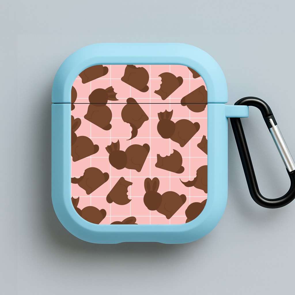 Chocolate Easter Bunny Pattern Blue AirPods Case