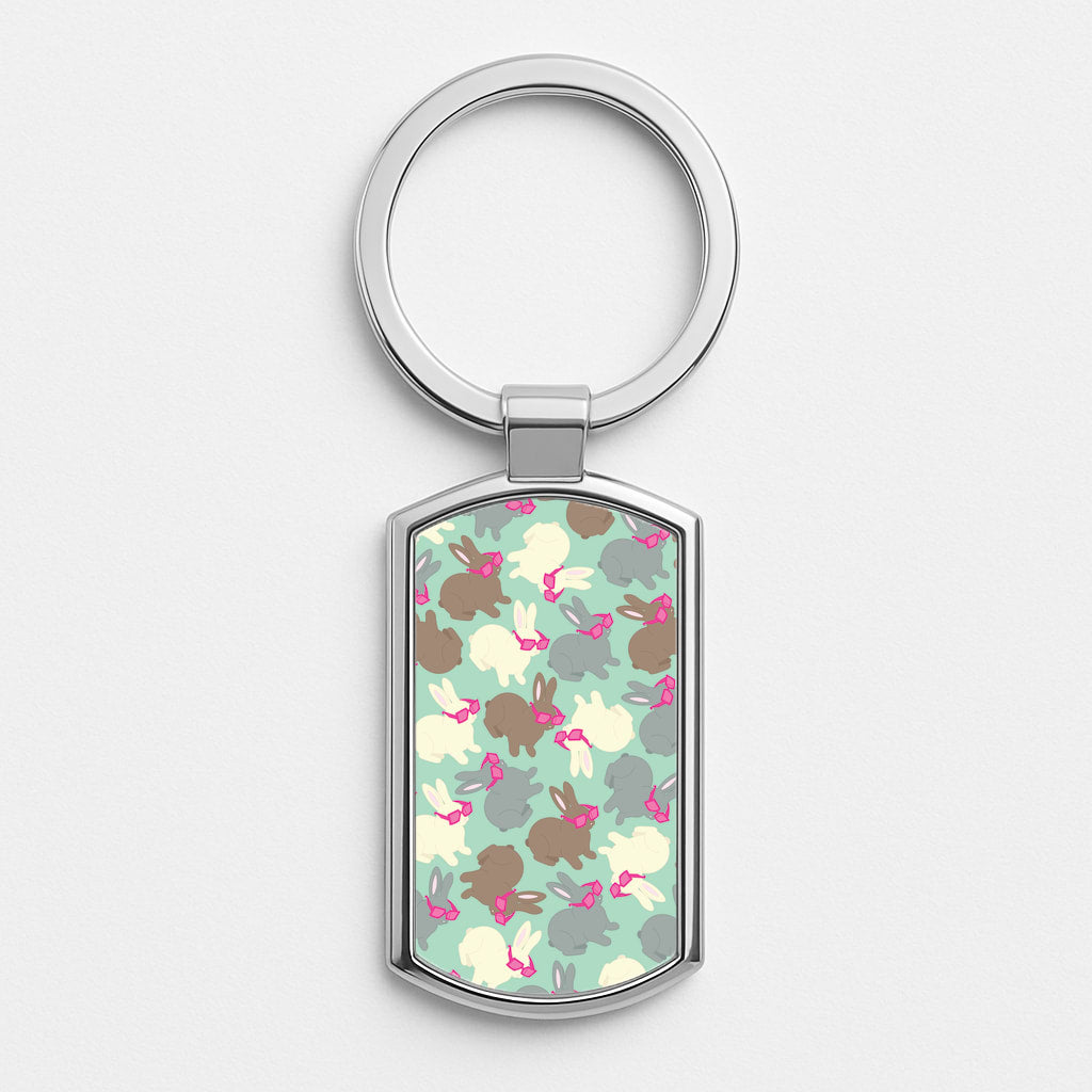 Bunny With Glasses Pattern Luxury Keyring