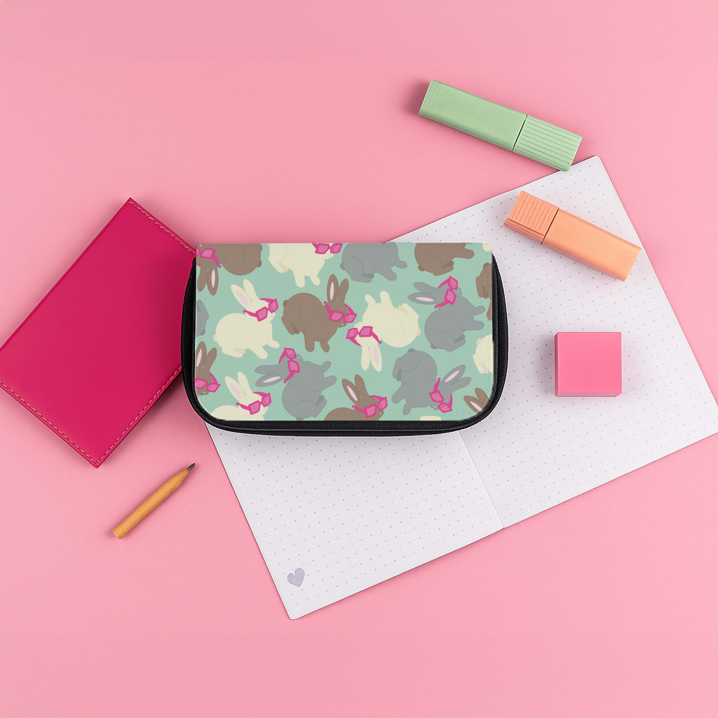 Bunny With Glasses Pattern Pencil Case