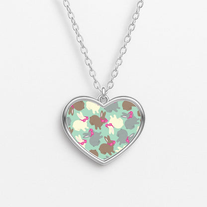 Bunny With Glasses Pattern Heart Necklace