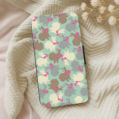 Bunny With Glasses Pattern Wallet Phone Case