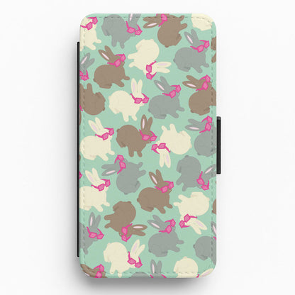 Bunny With Glasses Pattern Flip / Wallet Phone Case