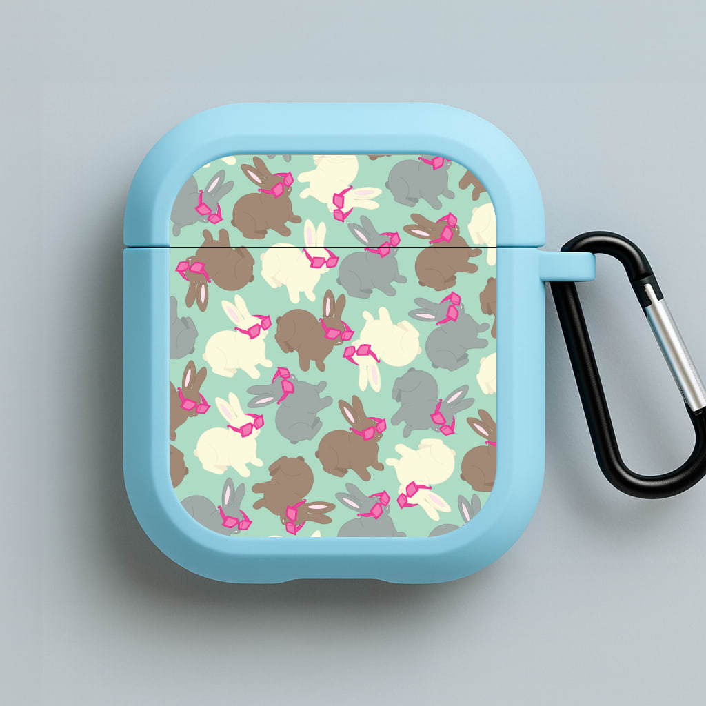 Bunny With Glasses Pattern Blue AirPods Case