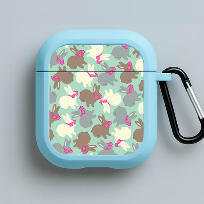 Bunny With Glasses Pattern Blue AirPods Case