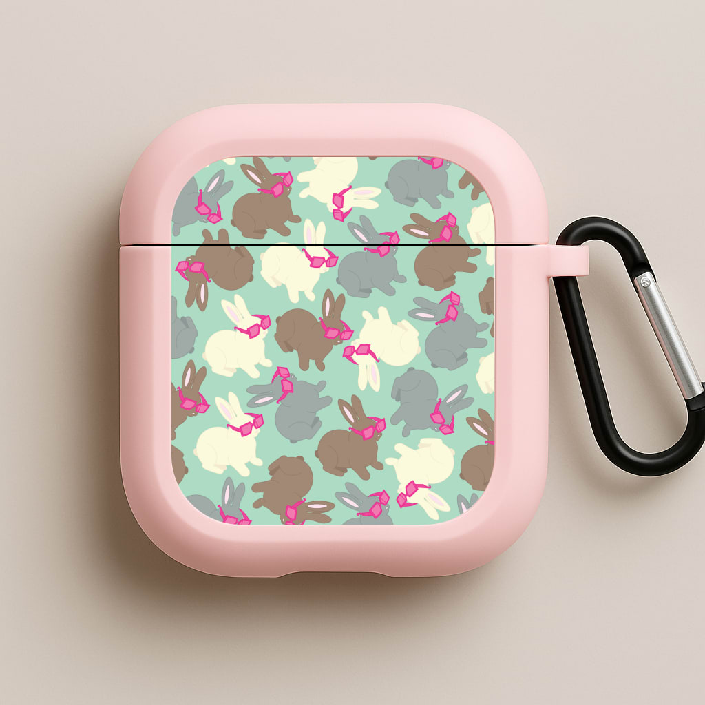 Bunny With Glasses Pattern Pink AirPods Case
