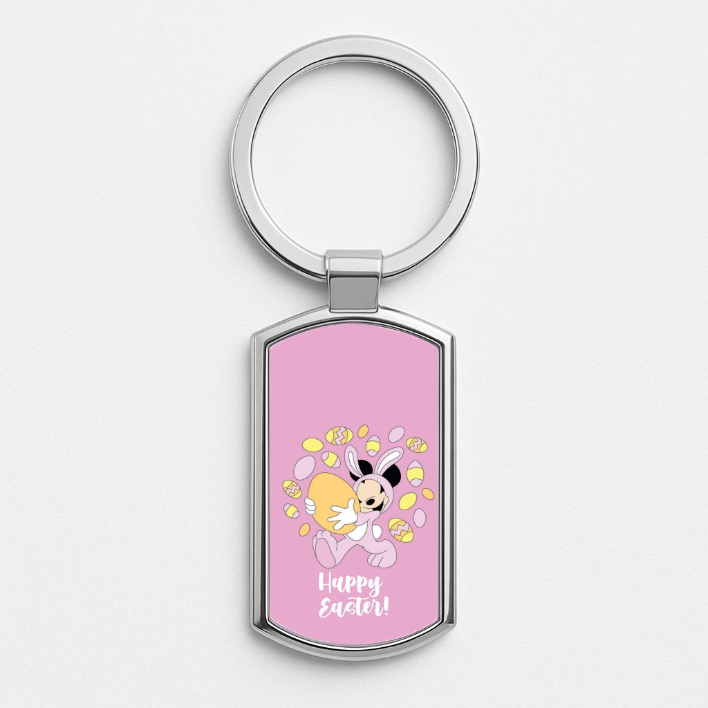 Happy Easter Pink  Silver Keyring