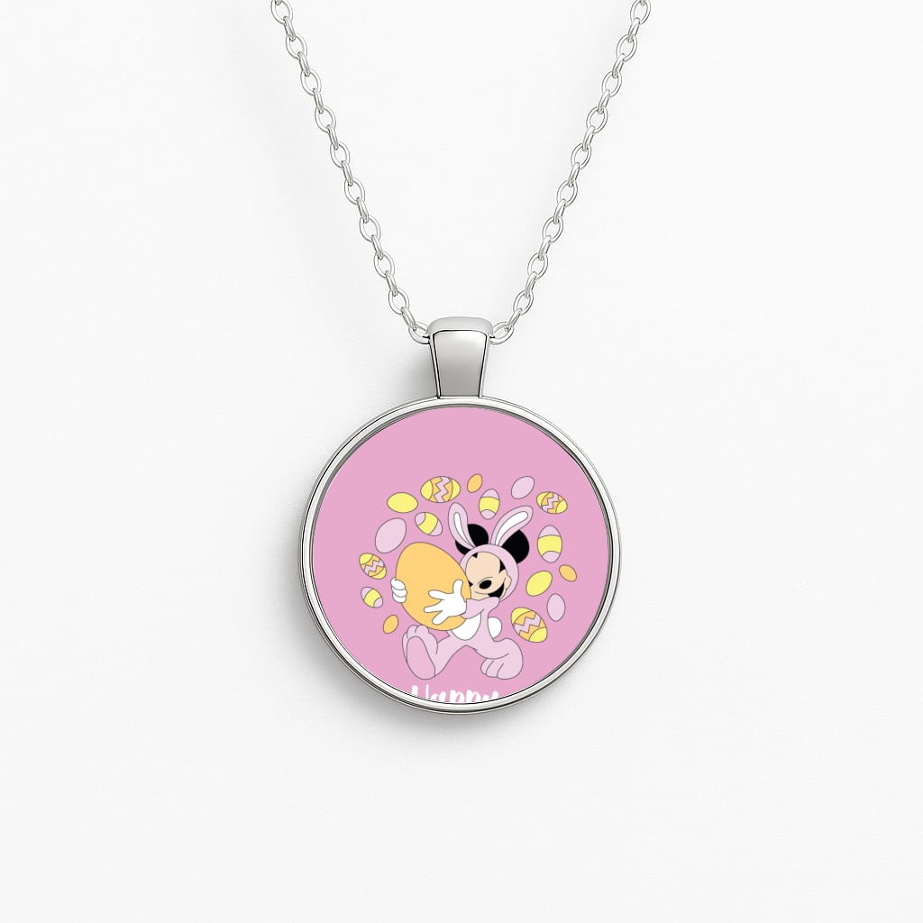 Happy Easter Pink  Circle Necklace