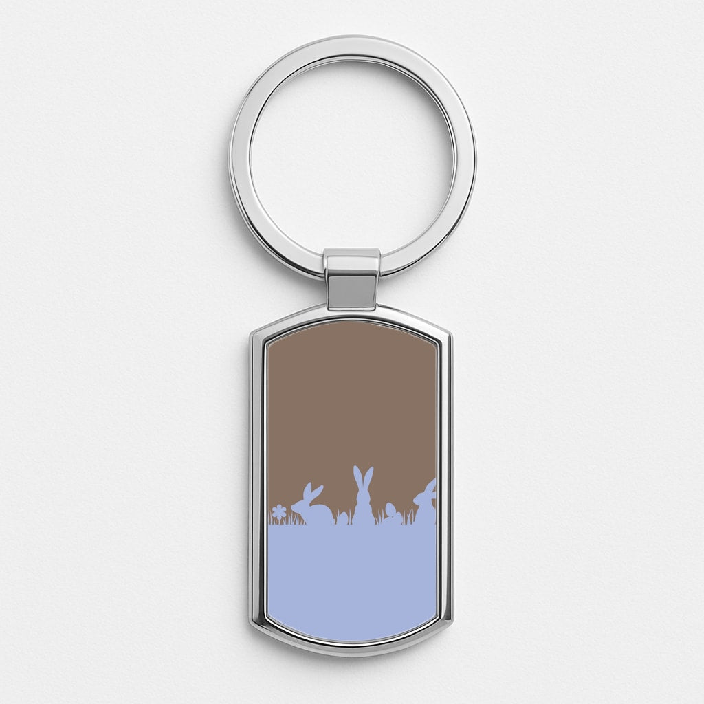 Bunny Outline  Silver Keyring