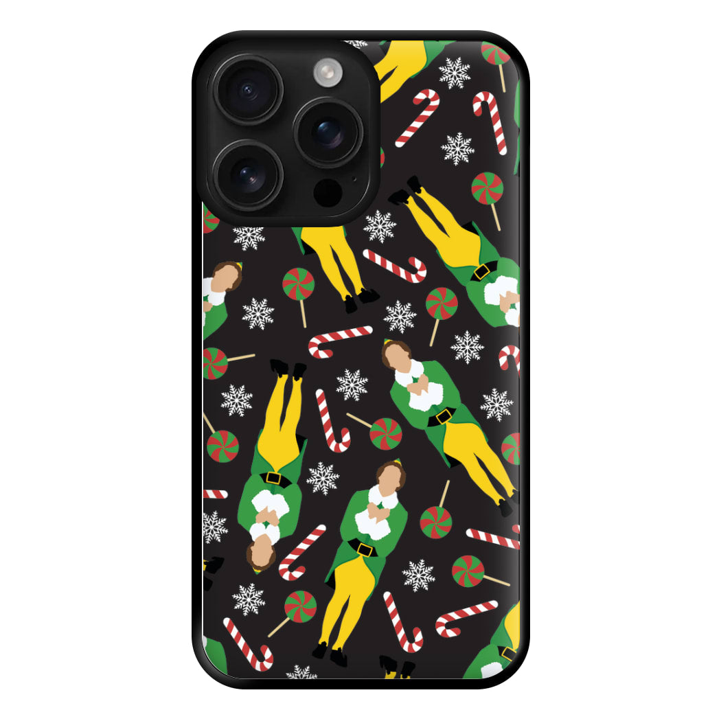 Elf Candy Cane Pattern Phone Case for iPhone 16 Pro Max