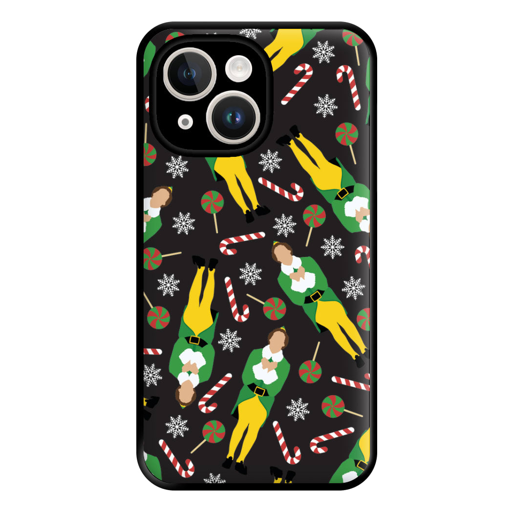 Elf Candy Cane Pattern Phone Case for iPhone 14 Plus