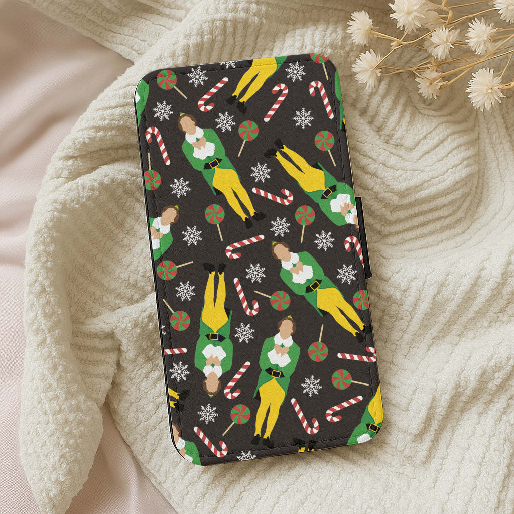 Elf Candy Cane Pattern Wallet Phone Case