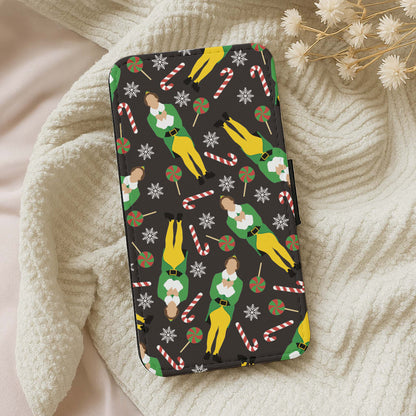 Elf Candy Cane Pattern Wallet Phone Case
