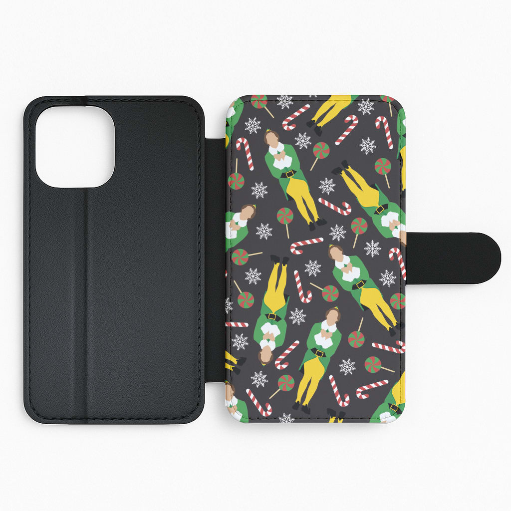 Elf Candy Cane Pattern Flip Phone Case