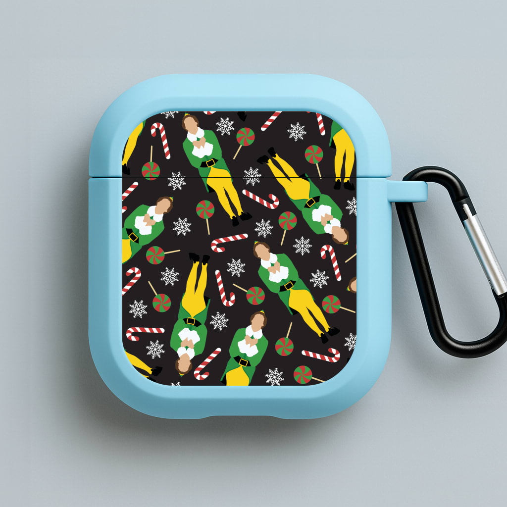 Elf Candy Cane Pattern Blue AirPods Case