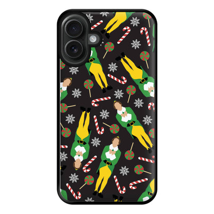 Elf Candy Cane Pattern Phone Case for iPhone 16 Plus