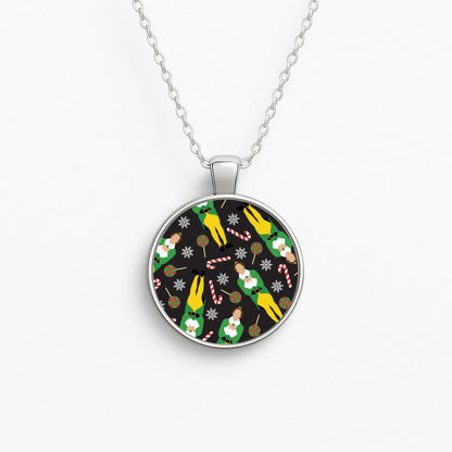 Elf Candy Cane Pattern Circle Necklace